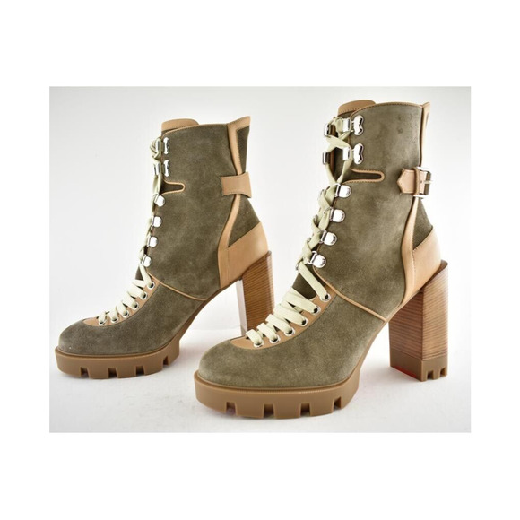 Christian Louboutin Macademia 100 Grey Suede Lace Up Block Heel Combat Boot 40 - Picture 9 of 11